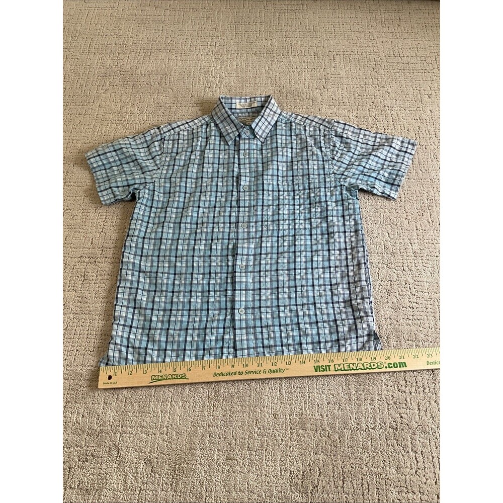 Authentic Shaolin Shirt Youth Boys medium Blue Plaid Short Sleeve Button Up.EUC
